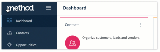 GIF of new Method CRM collapsible side menu