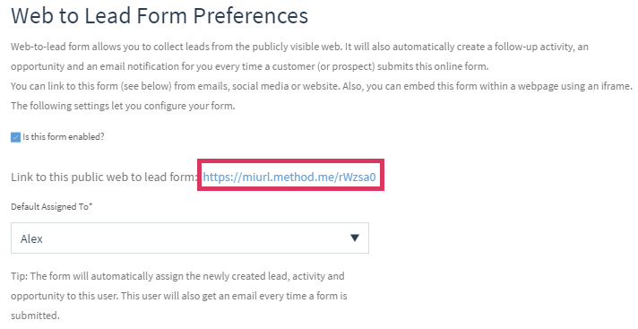 Lead generation form for WordPress and Method CRM