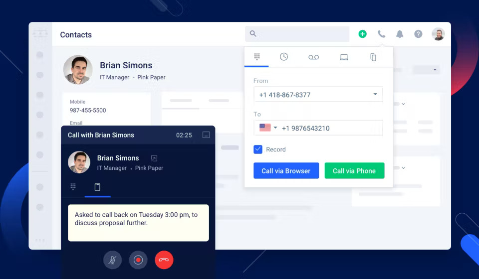 Screenshot of Salesmate CRM contact card.