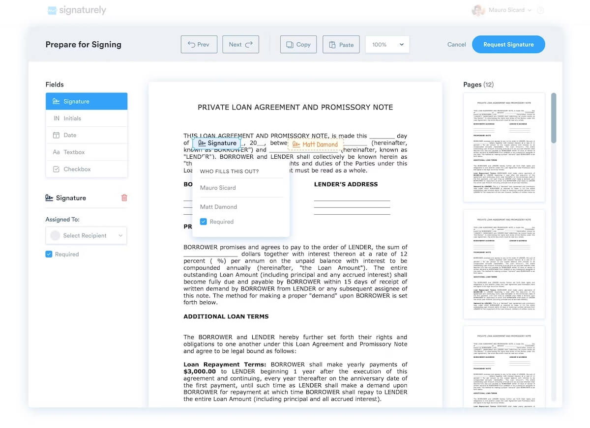 Screenshot of a Signaturely page.