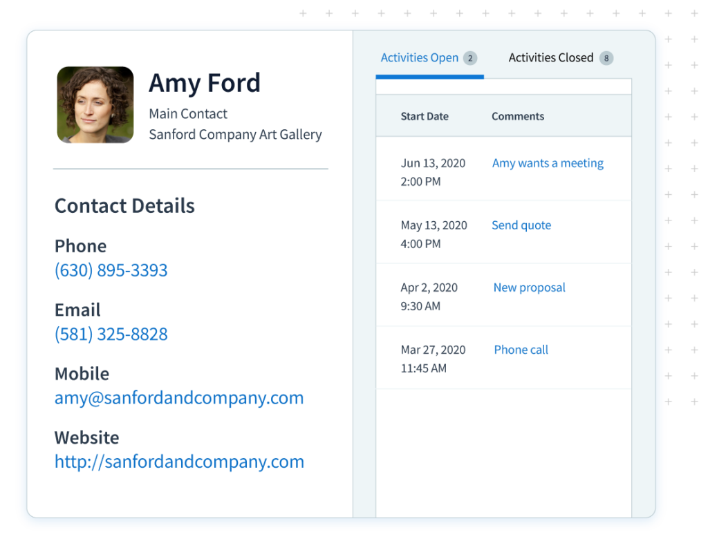 View of a contact in Method CRM