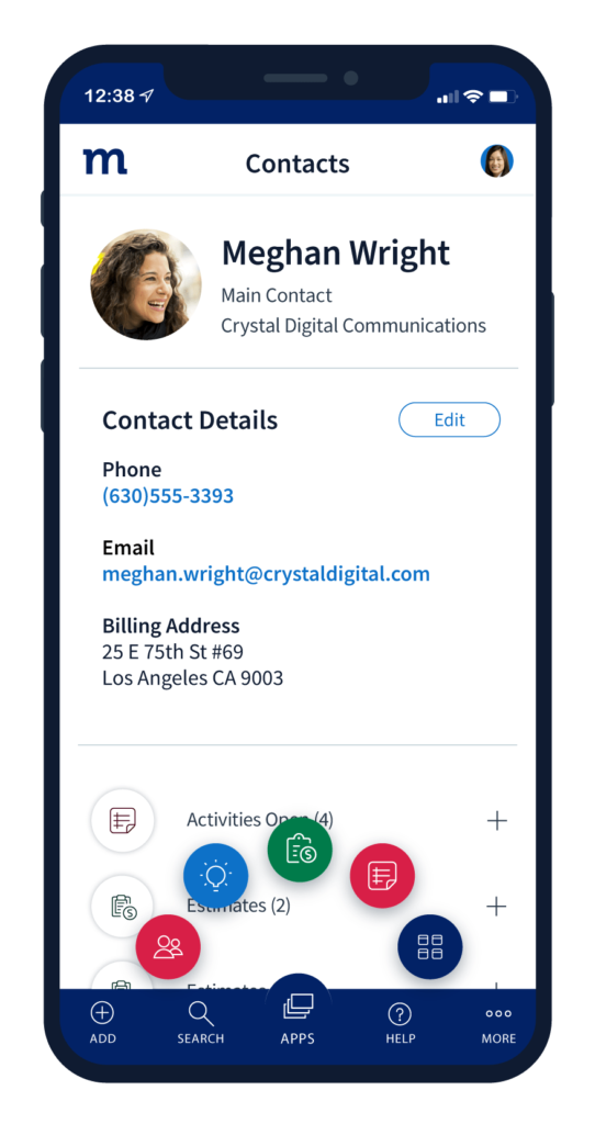 Mobile view of a contact screen in Method CRM
