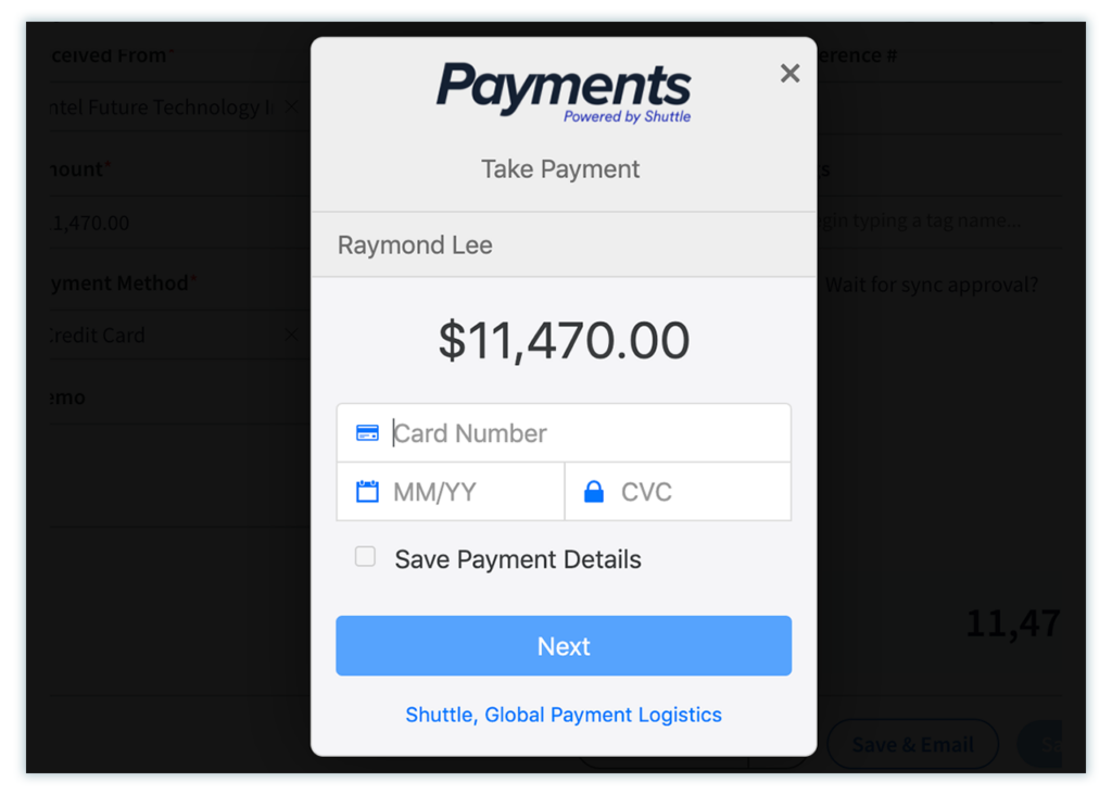 Example of payment through a customer portal in Method CRM.