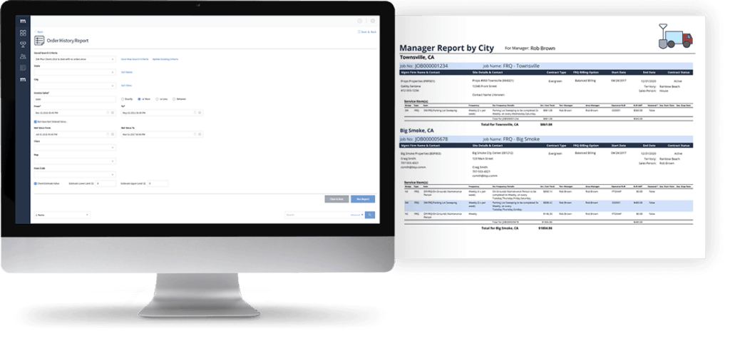 Commission report next to computer monitor displaying custom commission calculator in Method CRM