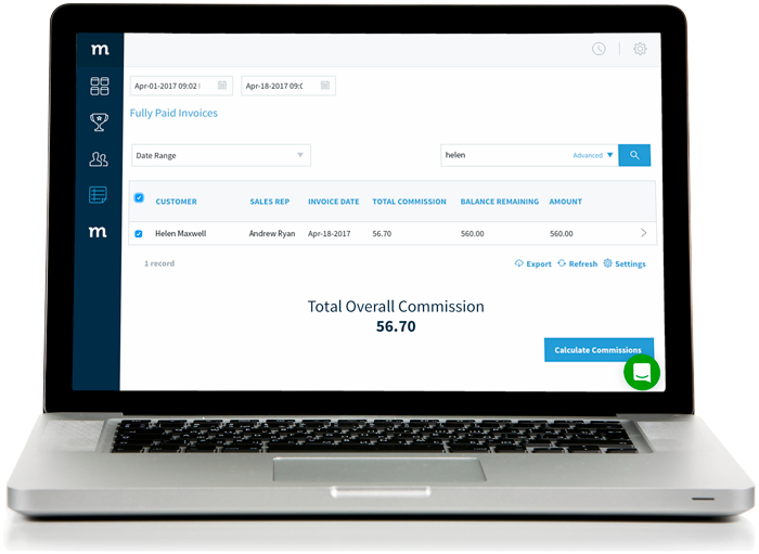 Laptop screen displaying custom commission calculator in Method CRM