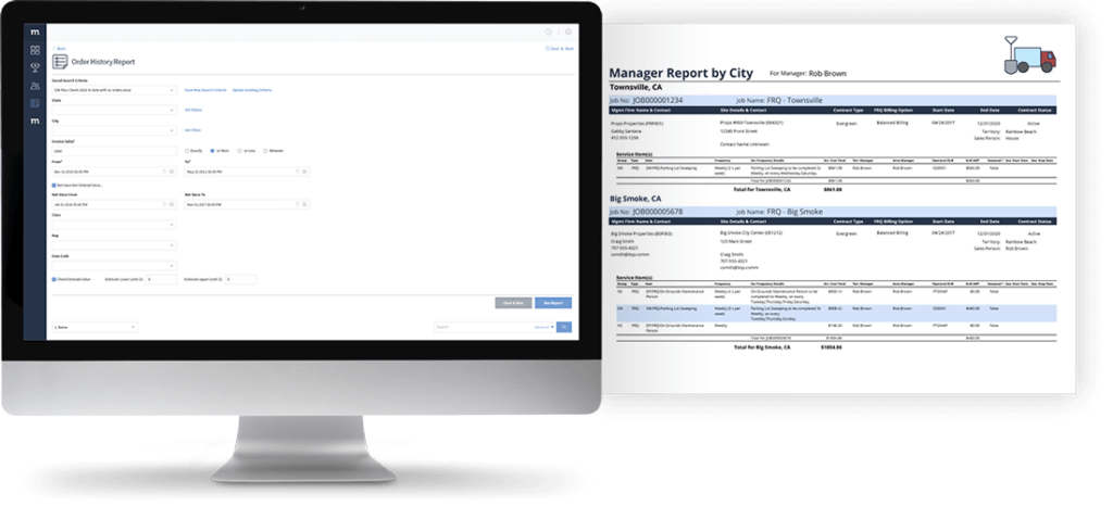 Commission report next to computer monitor displaying custom commission calculator in Method CRM